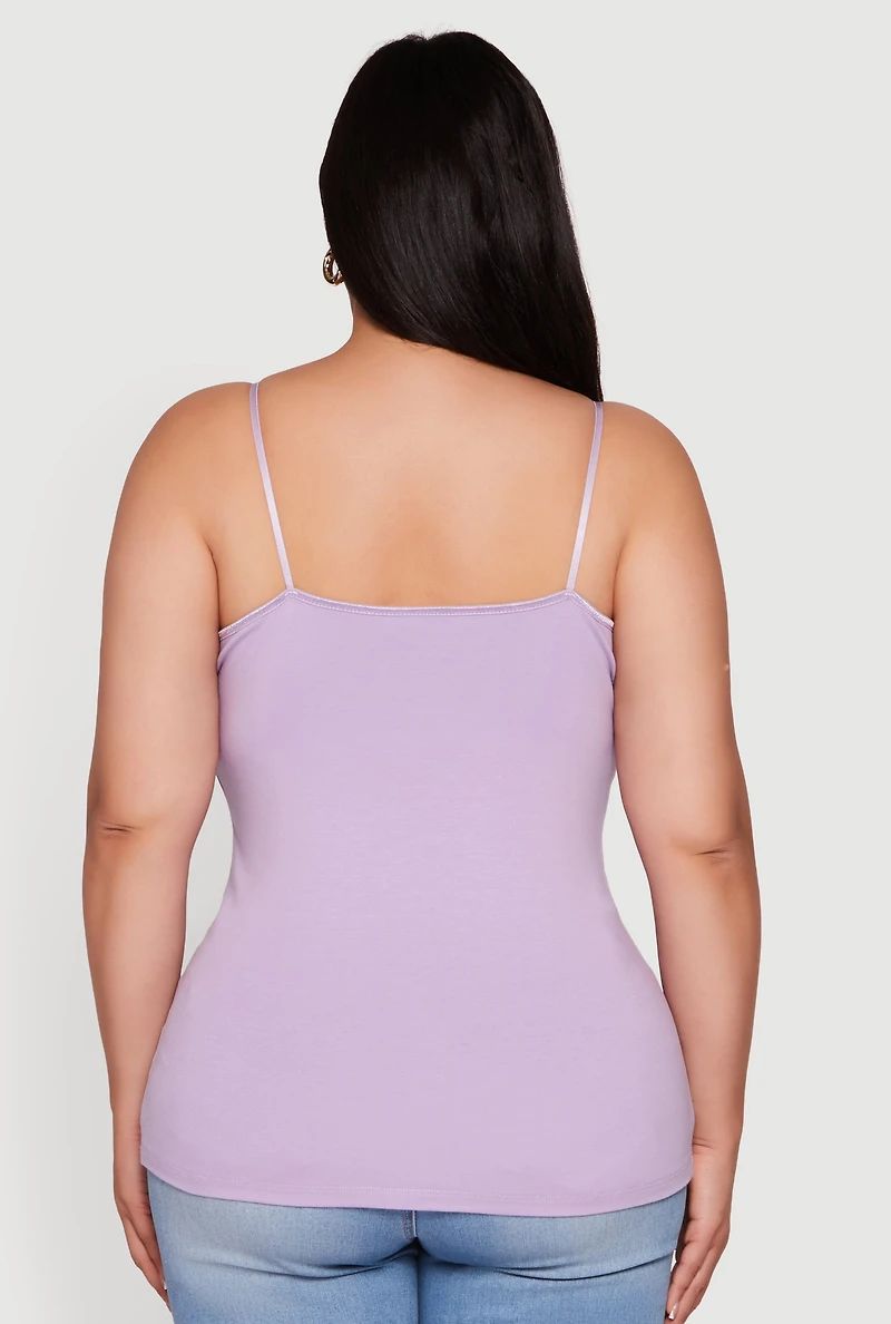 Womens Plus Size Basic Scoop Neck Cami with Shelf Bra, Purple, Size 3X