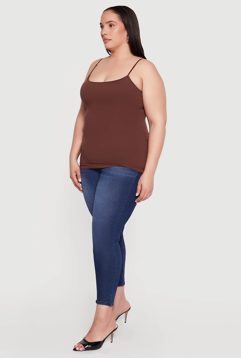 Plus Solid Scoop Neck Cami with Shelf Bra