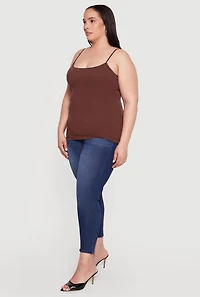 Plus Solid Scoop Neck Cami with Shelf Bra