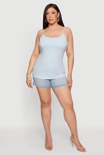 Plus Solid Scoop Neck Cami with Shelf Bra