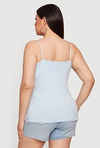 Plus Solid Scoop Neck Cami with Shelf Bra