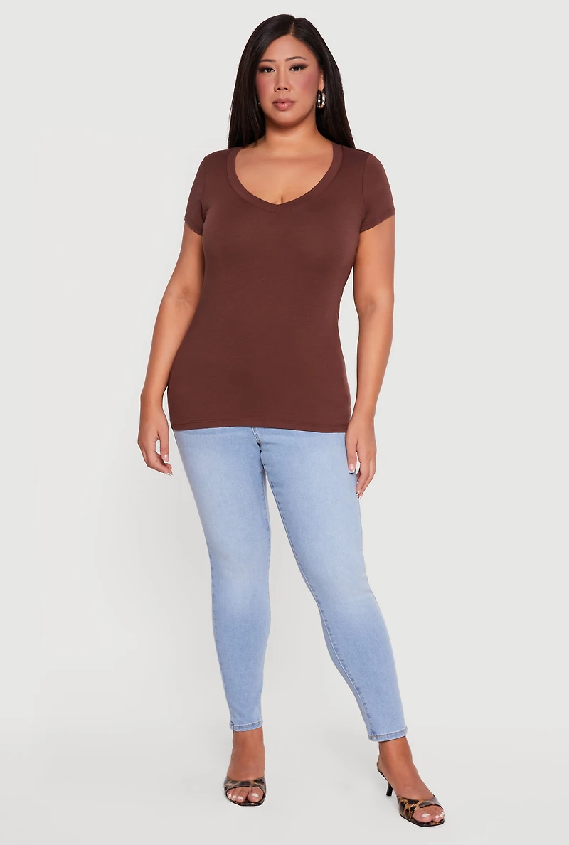 Plus Basic V Neck Short Sleeve Top