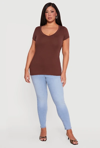 Plus Basic V Neck Short Sleeve Top