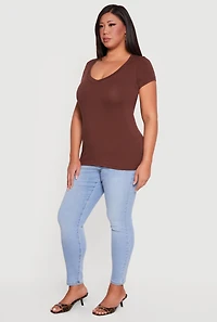 Plus Basic V Neck Short Sleeve Top