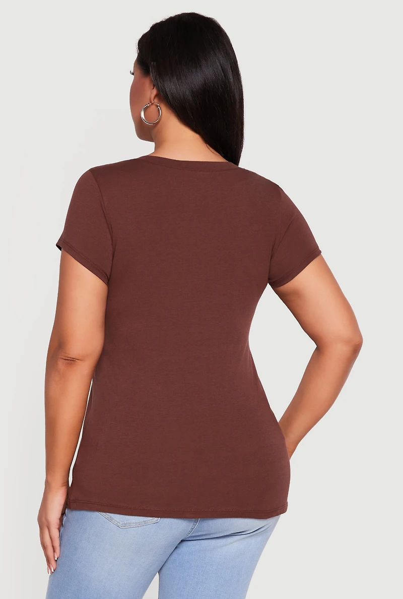 Plus Basic V Neck Short Sleeve Top