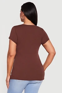 Plus Basic V Neck Short Sleeve Top