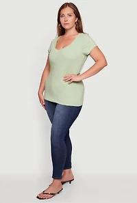 Plus Basic V Neck Short Sleeve Top