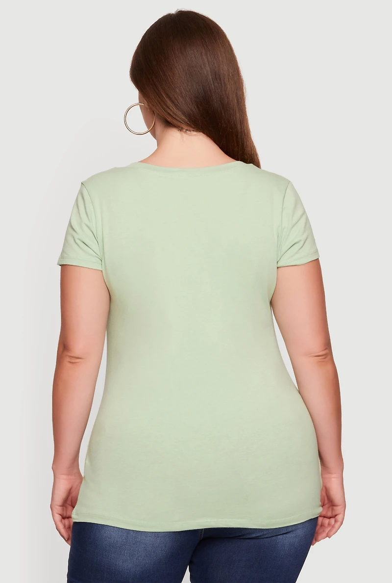Plus Basic V Neck Short Sleeve Top
