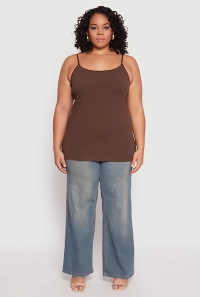 Womens Plus Size Basic Shelf Bra Cami, Brown, Size 1X