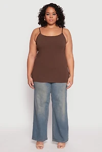 Womens Plus Size Basic Shelf Bra Cami, Brown, Size 1X