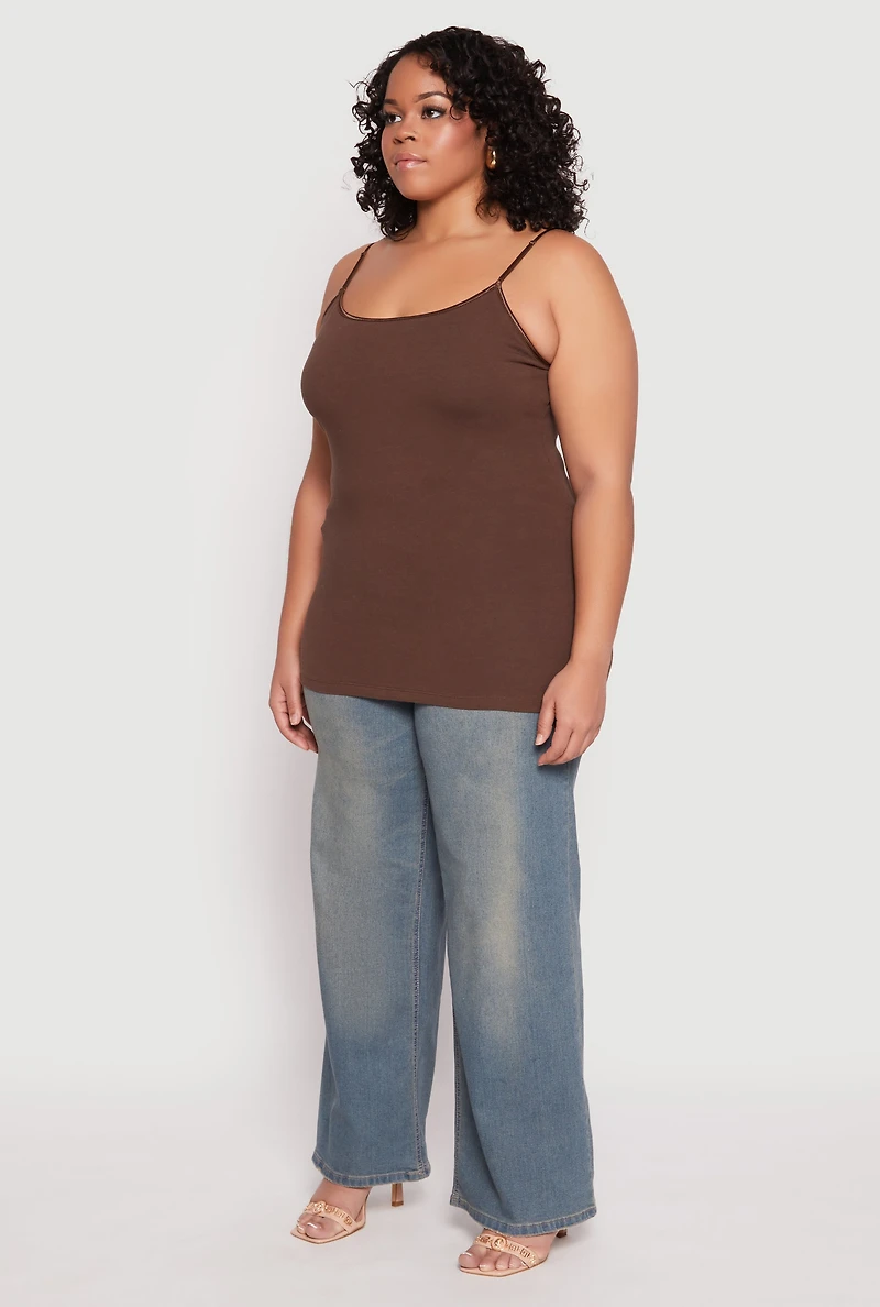 Womens Plus Size Basic Shelf Bra Cami, Brown, Size 1X