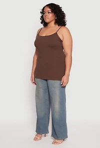 Womens Plus Size Basic Shelf Bra Cami, Brown, Size 1X