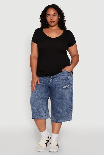 Womens Plus Basic V Neck T Shirt,