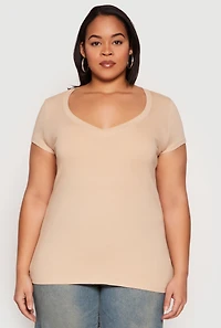 Womens Plus Basic V Neck T Shirt, 2X