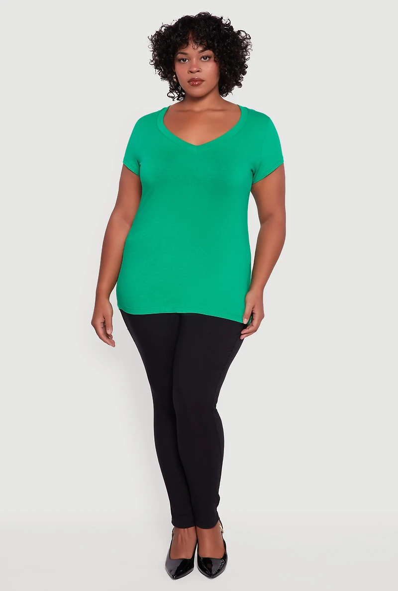 Womens Plus Basic V Neck T Shirt,