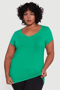 Womens Plus Basic V Neck T Shirt,