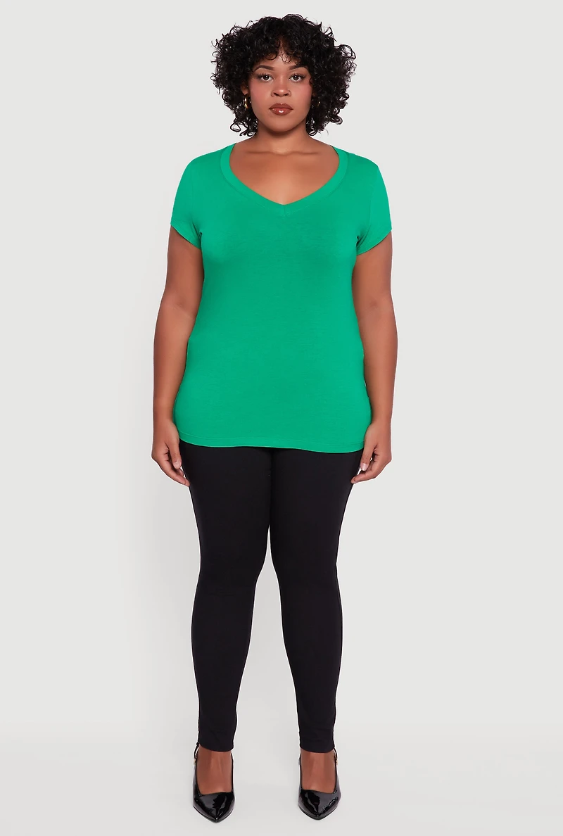 Womens Plus Basic V Neck T Shirt,