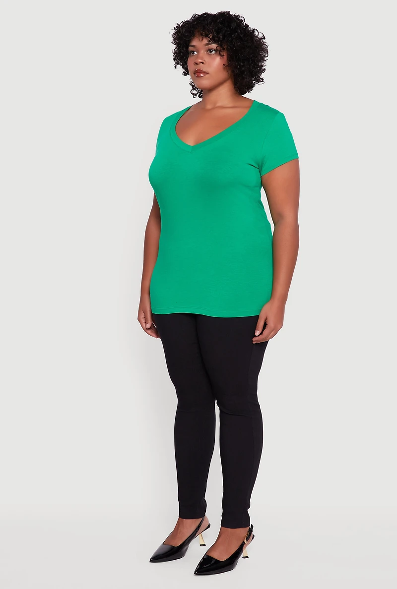 Womens Plus Basic V Neck T Shirt,