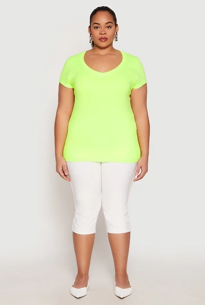 Womens Plus Basic V Neck T Shirt,