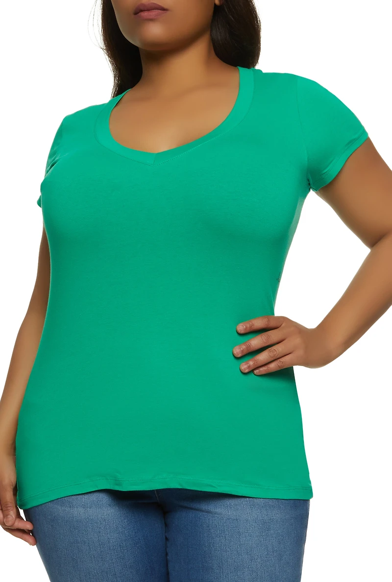 Womens Plus Basic V Neck T Shirt,