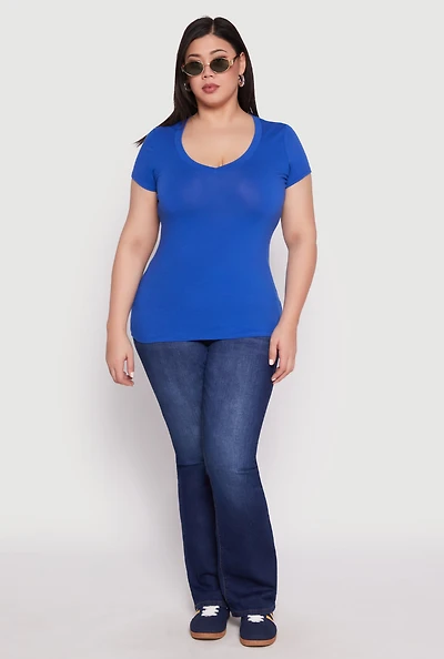 Womens Plus Basic V Neck T Shirt,