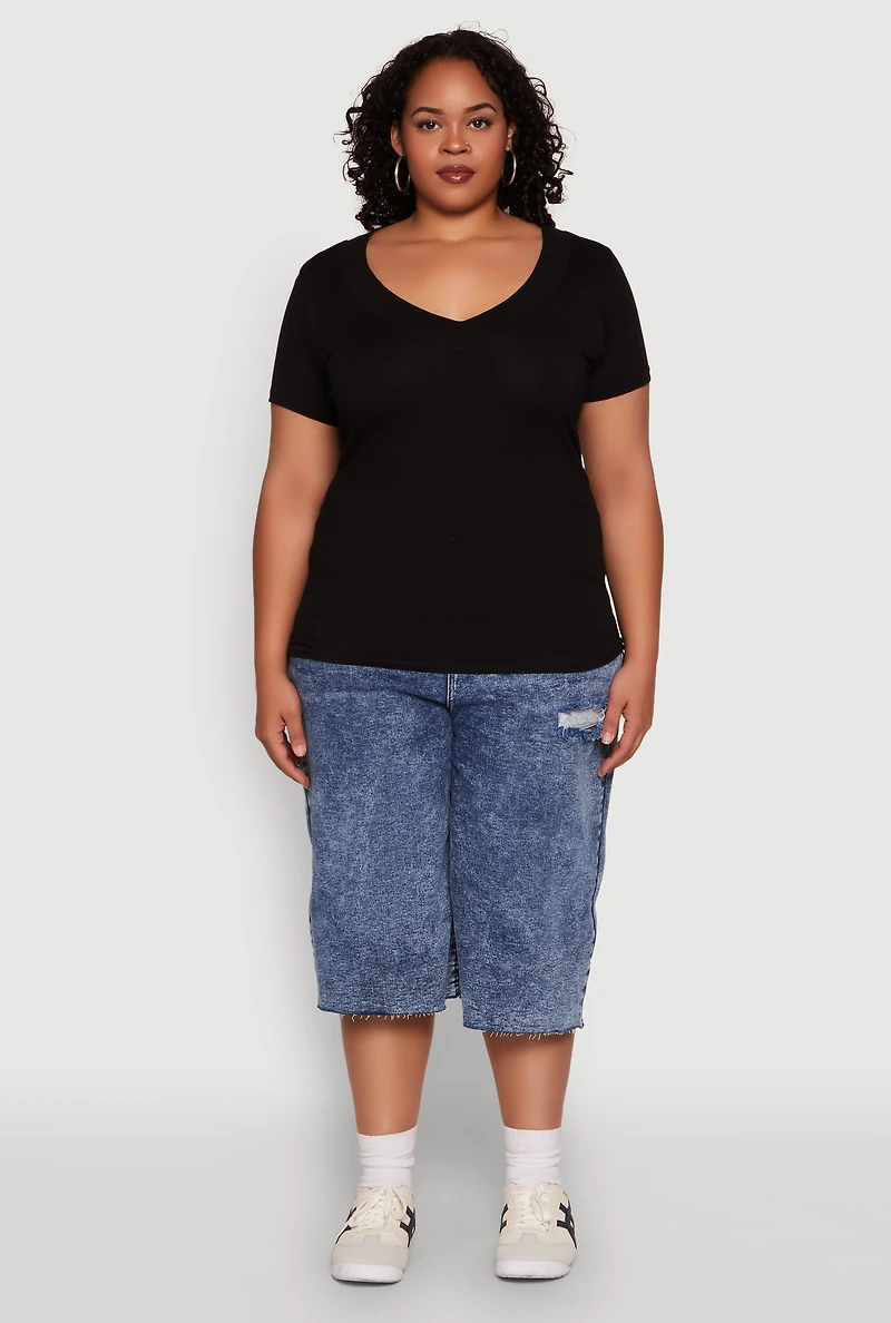 Womens Plus V Neck Short Sleeve Tee,