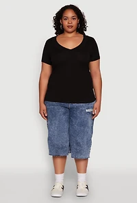 Womens Plus V Neck Short Sleeve Tee,
