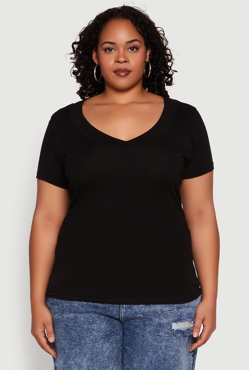 Womens Plus V Neck Short Sleeve Tee,