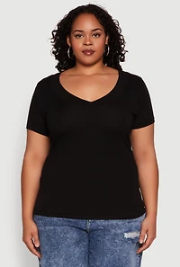 Womens Plus V Neck Short Sleeve Tee,