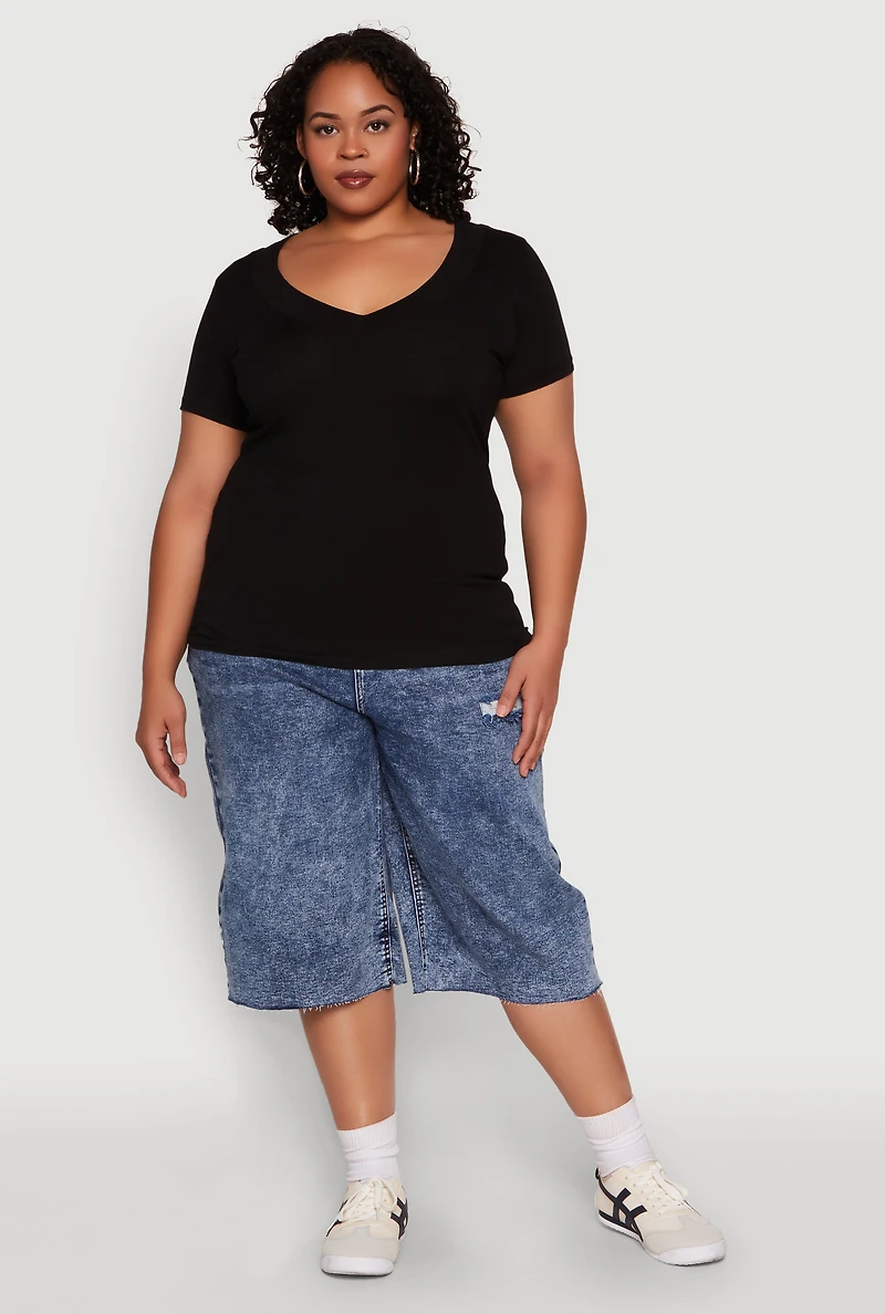 Womens Plus V Neck Short Sleeve Tee,