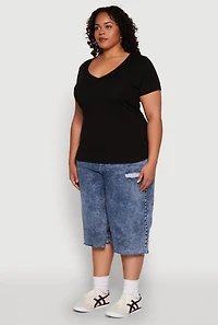 Womens Plus V Neck Short Sleeve Tee,