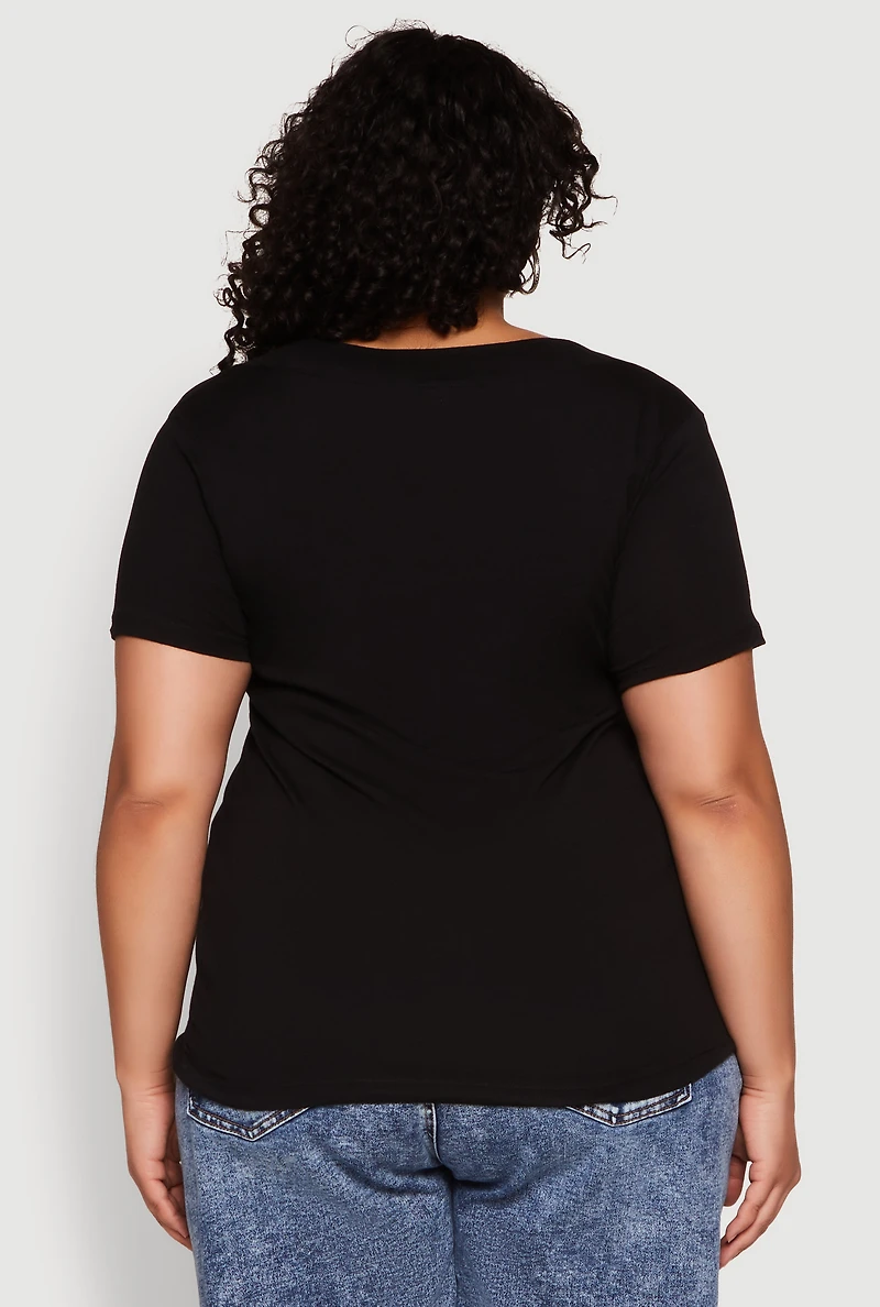 Womens Plus V Neck Short Sleeve Tee,