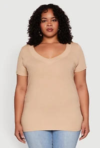 Womens Plus V Neck Short Sleeve Tee,