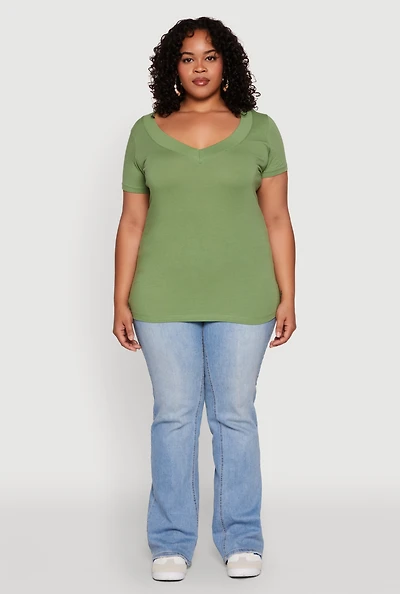 Womens Plus V Neck Short Sleeve Tee,
