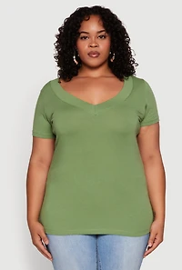 Womens Plus V Neck Short Sleeve Tee,