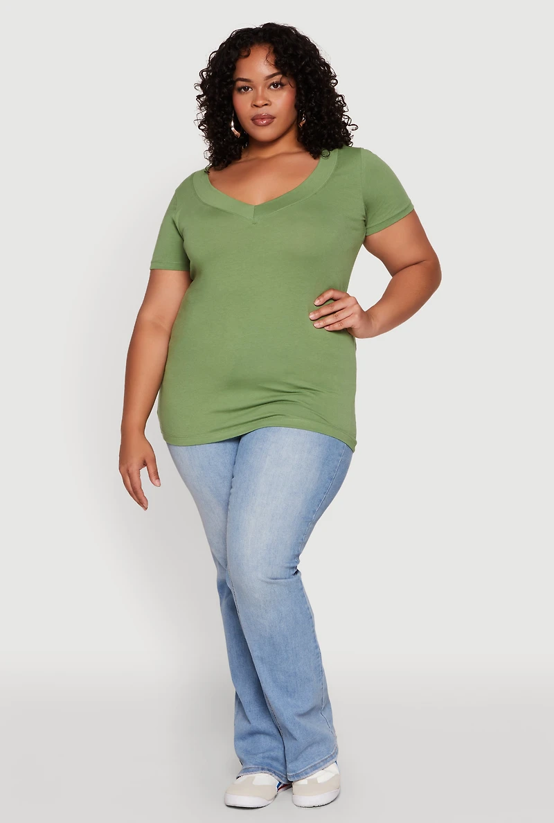Womens Plus V Neck Short Sleeve Tee,