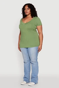 Womens Plus V Neck Short Sleeve Tee,