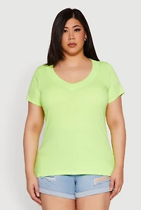 Womens Plus V Neck Short Sleeve Tee, 2X