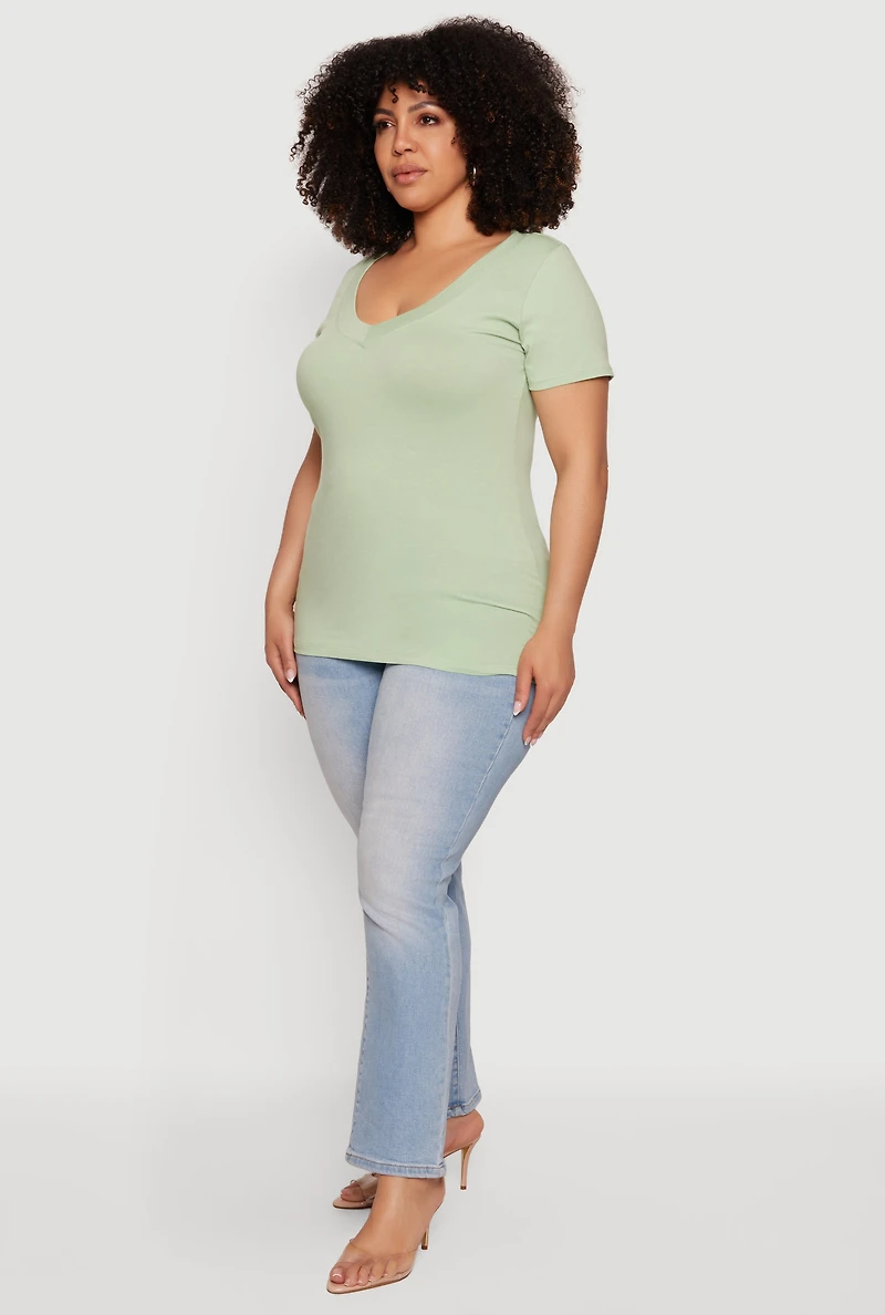 Plus Basic V-Neck Short Sleeve Top