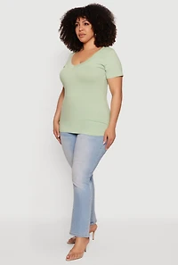 Plus Basic V-Neck Short Sleeve Top