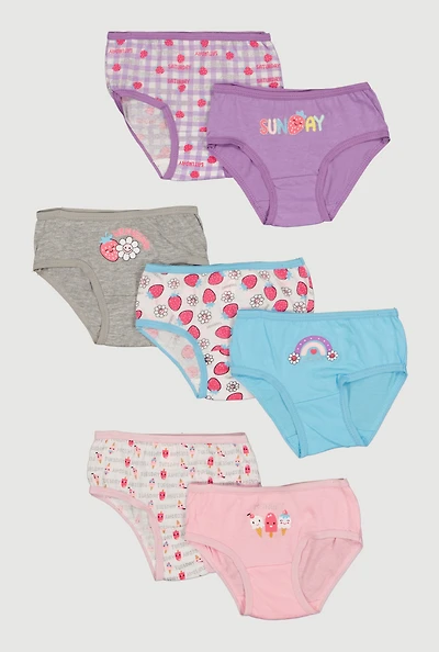 Girls Strawberry Graphic Days of The Week Panties 7 Pack