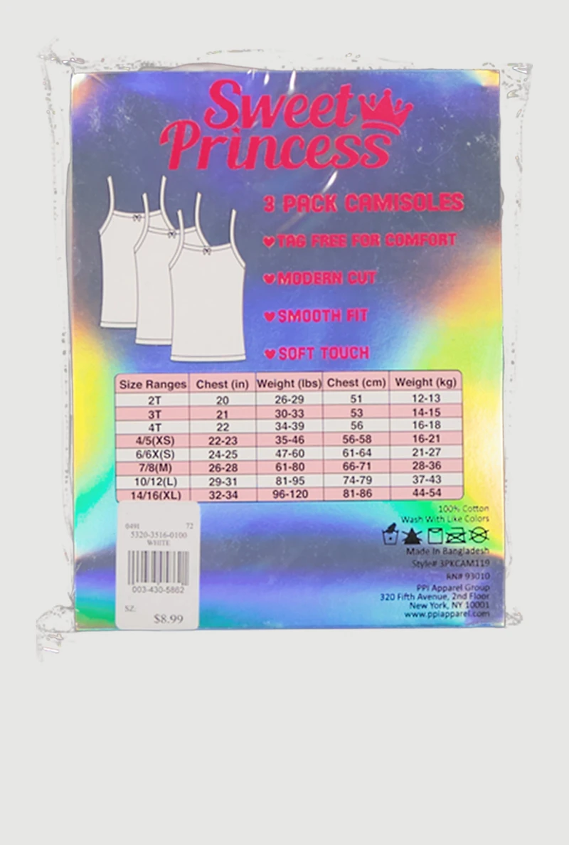 Little Girls Square Neck Tank Tops 3 Pack