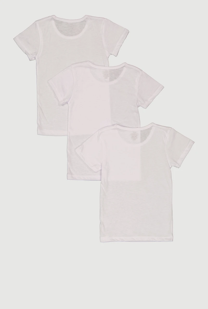 Little Girls Crew Neck Short Sleeve Tops 3 Pack
