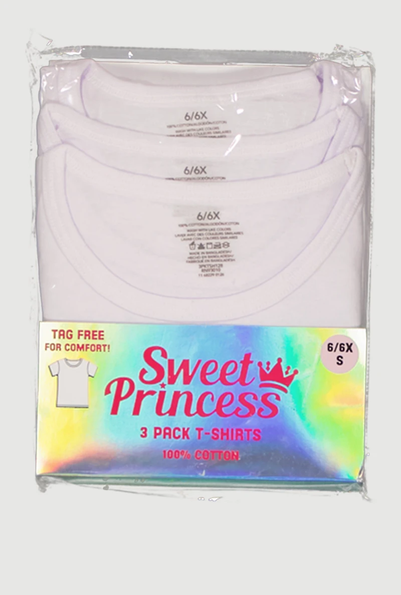 Little Girls Crew Neck Short Sleeve Tops 3 Pack