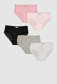 Girls 3D Flower Applique Ribbed Knit Bikini Panties 5 Pack