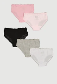 Girls 3D Flower Applique Ribbed Knit Bikini Panties 5 Pack