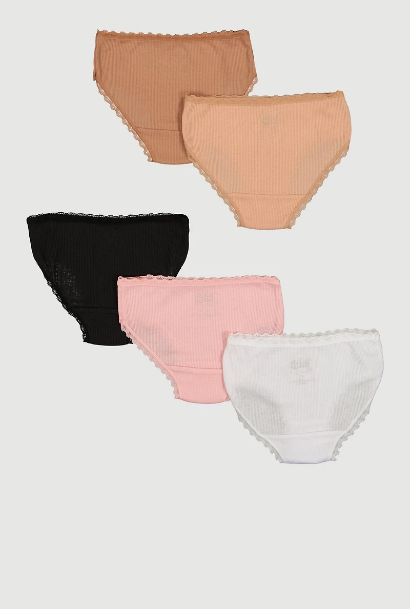 Girls 3D Flower Detail Ribbed Knit Bikini Panties 5 Pack