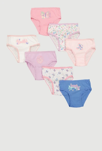 Little Girls Beautiful Butterfly Floral Print Panties 7 Pack