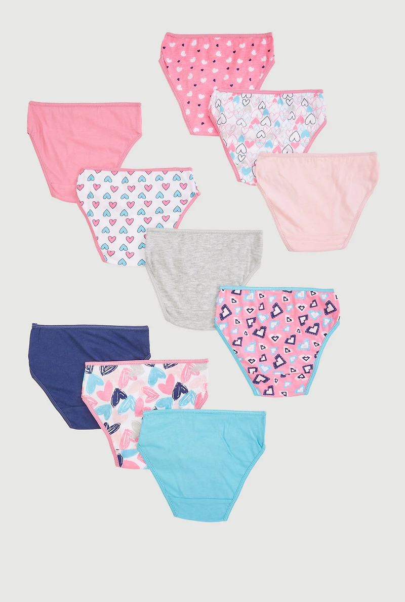 Little Girls Heart Print Underwear 10 Pack