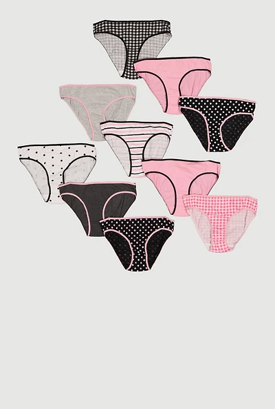 Girls Assorted Printed Contrast Trim Panties 10 Pack